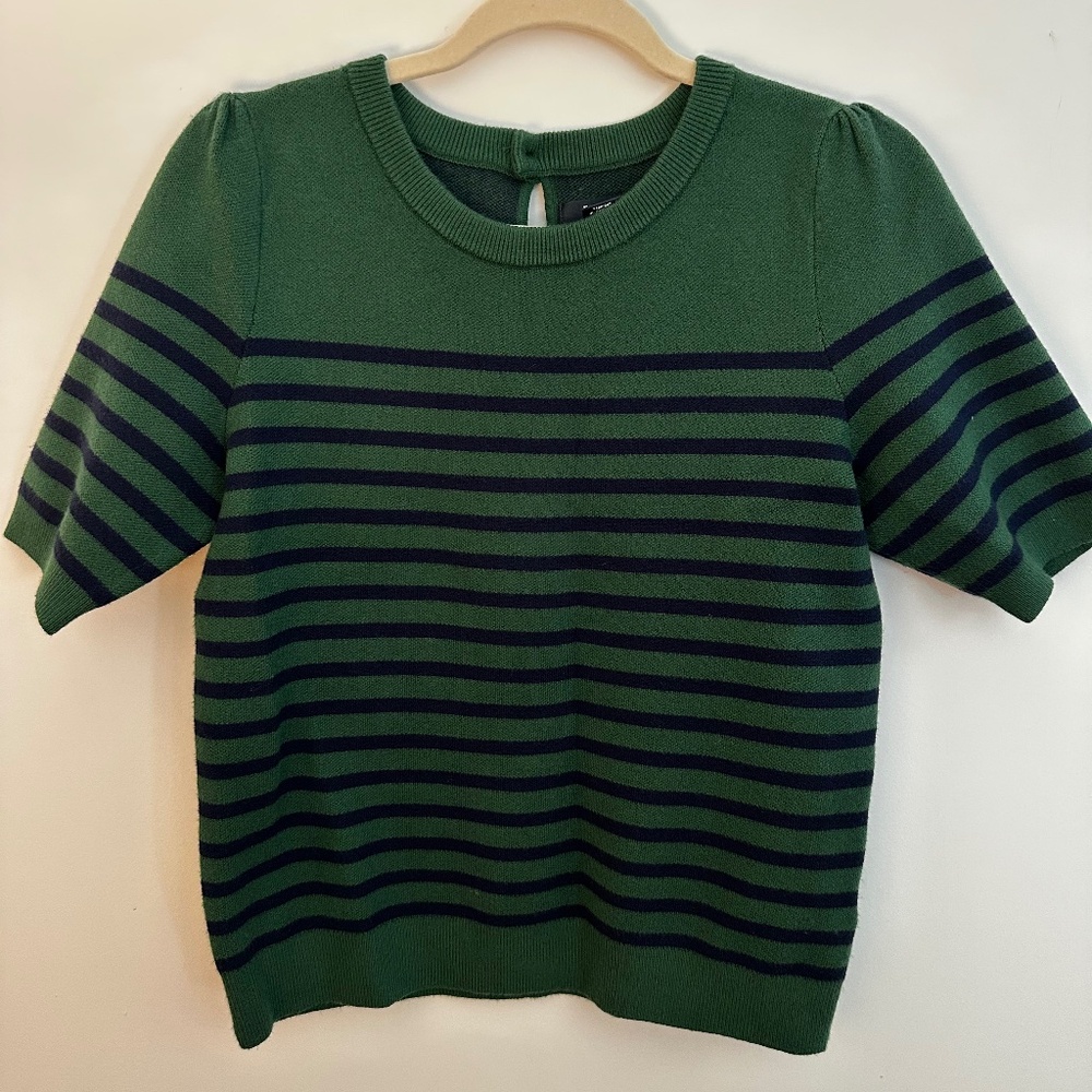 Maeve for Anthropologie Green & Navy Striped Knit Top, size S